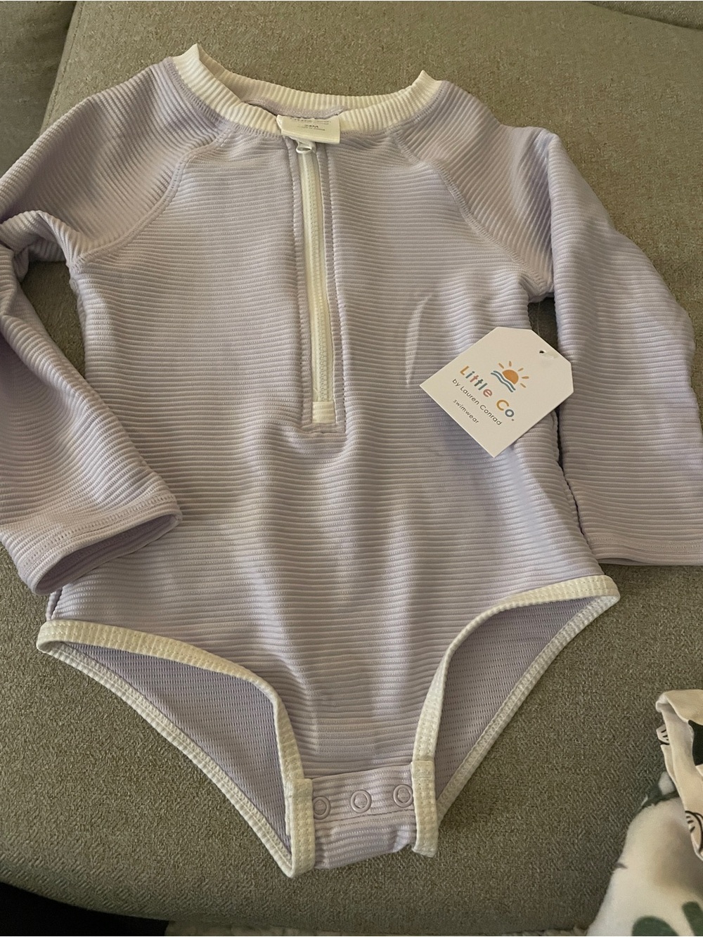 Lavender Ribbed Long-Sleeve One-Piece